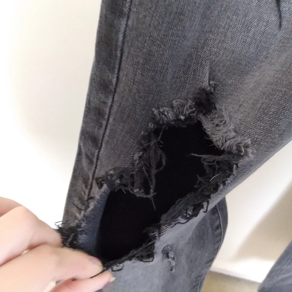 American Eagle Men's Black Heavily Distressed Destroyed Skinny Jeans Size 33x32